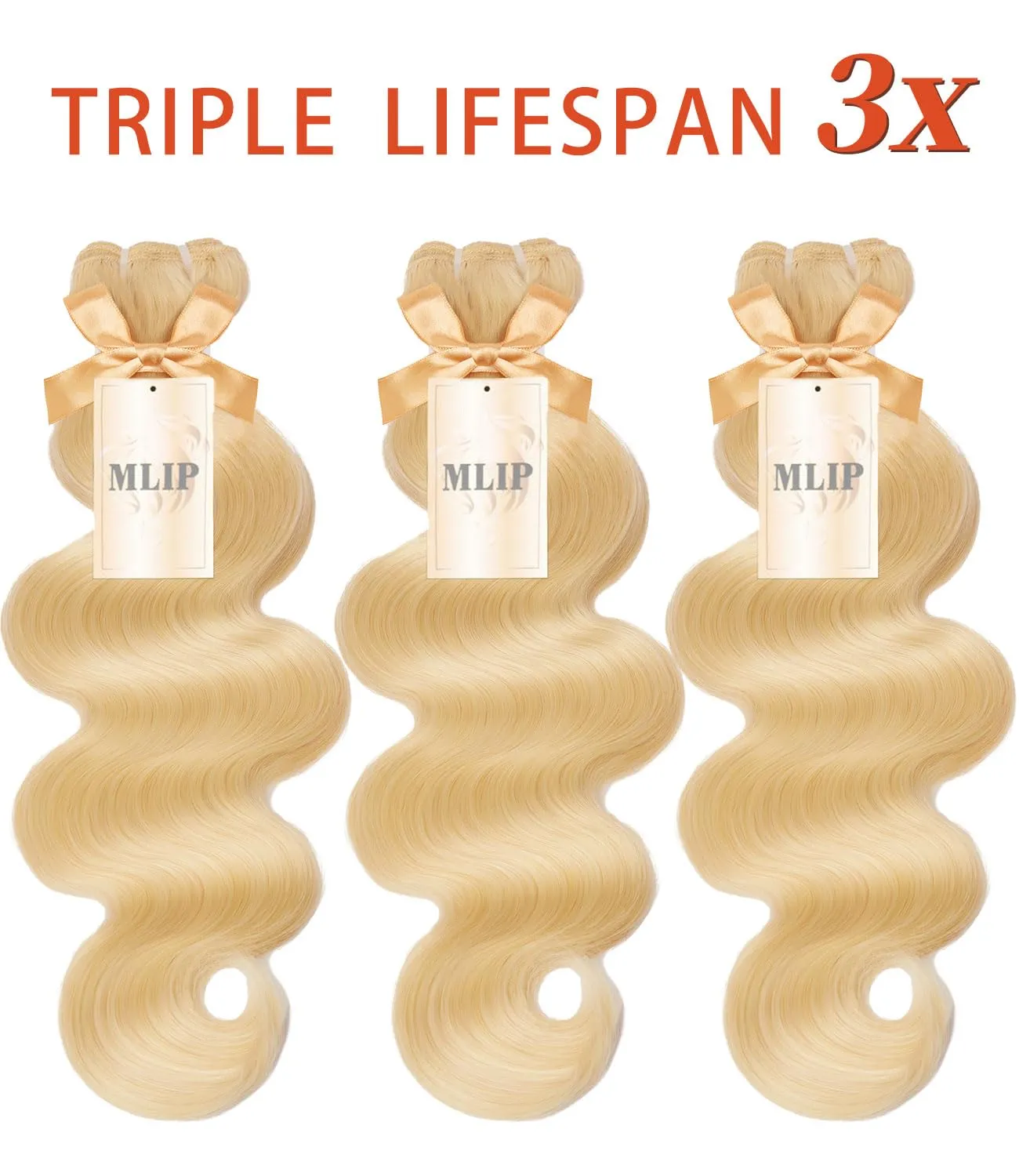 mlip Raw Bundles Human Hair Body Wave, No Tangle Shedding, Keep Texture Silky Soft After Multiple Washes, 15A Raw Indian Hair Bundles 16 18 20 Inches,613 Blonde Bundles