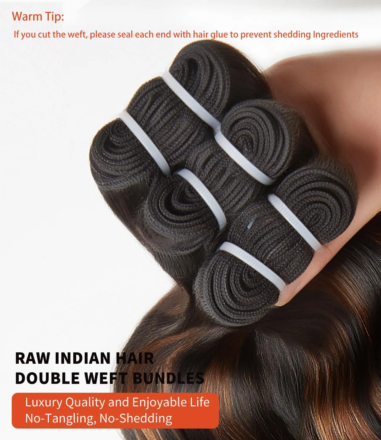 mlip Raw Bundles Human Hair Body Wave, No Tangle Shedding, Keep Texture Silky Soft After Multiple Washes, 15A Raw Indian Hair Bundles 18 20 22 Inches, Brown Highlight Bundles