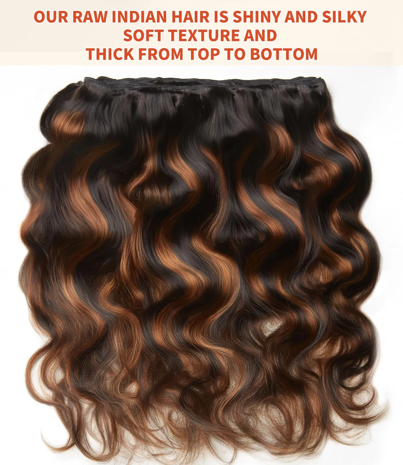 mlip Raw Bundles Human Hair Body Wave, No Tangle Shedding, Keep Texture Silky Soft After Multiple Washes, 15A Raw Indian Hair Bundles 18 20 22 Inches, Brown Highlight Bundles