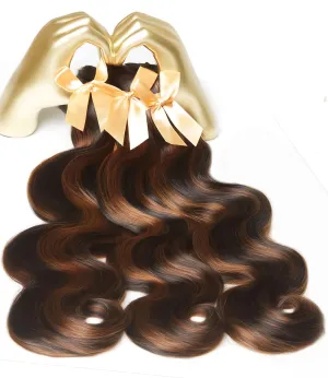 mlip Raw Bundles Human Hair Body Wave, No Tangle Shedding, Keep Texture Silky Soft After Multiple Washes, 15A Raw Indian Hair Bundles 18 20 22 Inches, Brown Highlight Bundles