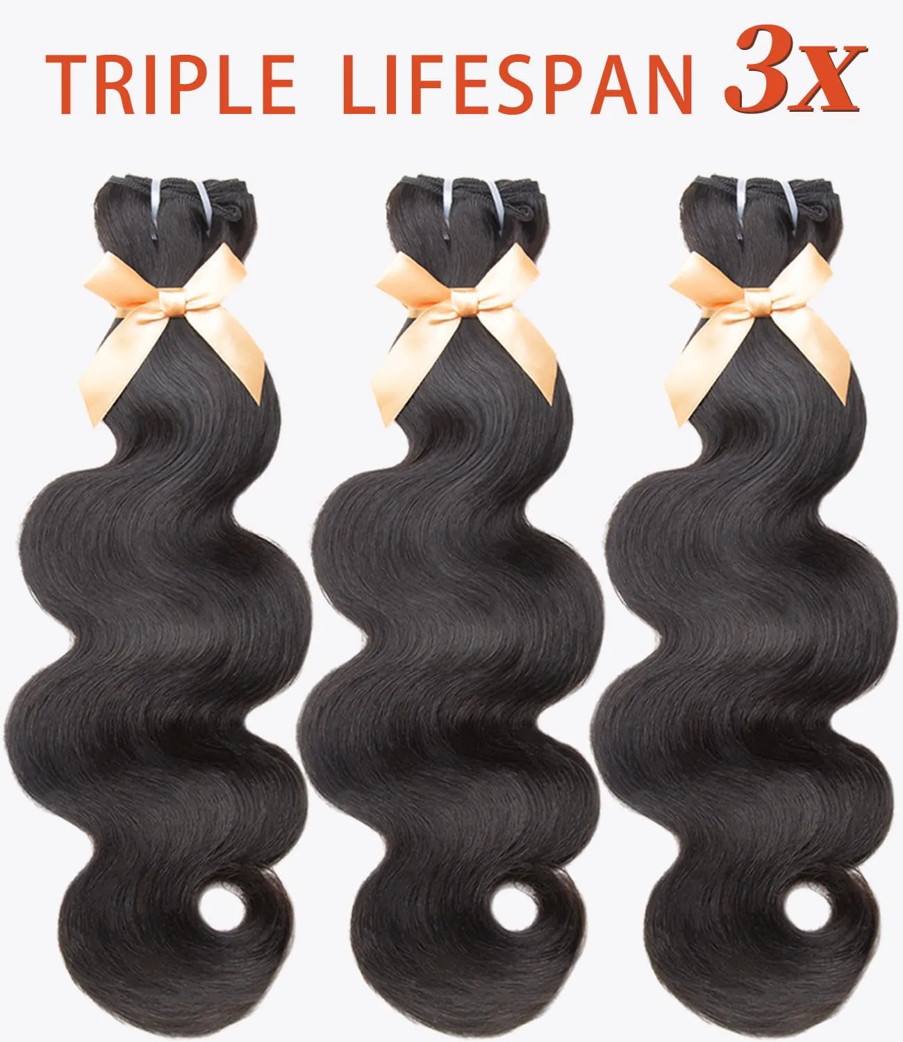 mlip Raw Bundles Human Hair Body Wave, No Tangle Shedding, Keep Texture Silky Soft After Multiple Washes, 15A Raw Indian Hair Bundles 18 20 22 Inches, Triple Lifespan 3X