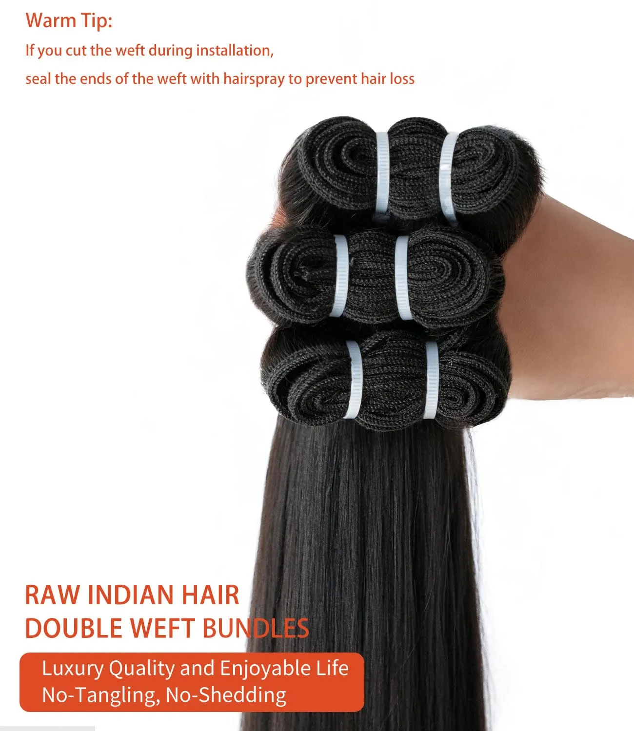 MLIP Raw Bundles Human Hair Straight, No Tangle Shedding, Keep Texture Silky Soft After Multiple Washes, 15A Raw Indian Hair Bundles 12 14 16 Inches, Triple Lifespan 3X