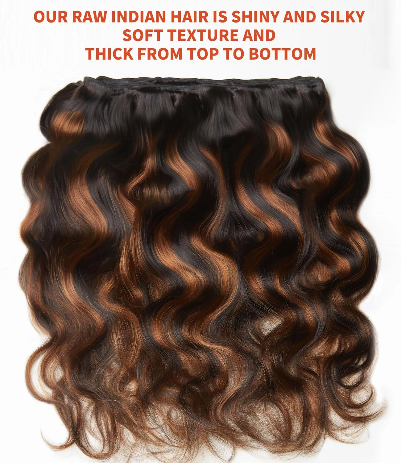 mlip Raw Bundles Human Hair Body Wave, No Tangle Shedding, Keep Texture Silky Soft After Multiple Washes, 15A Raw Indian Hair Bundles 14 16 18 Inches, Brown Highlight Bundles