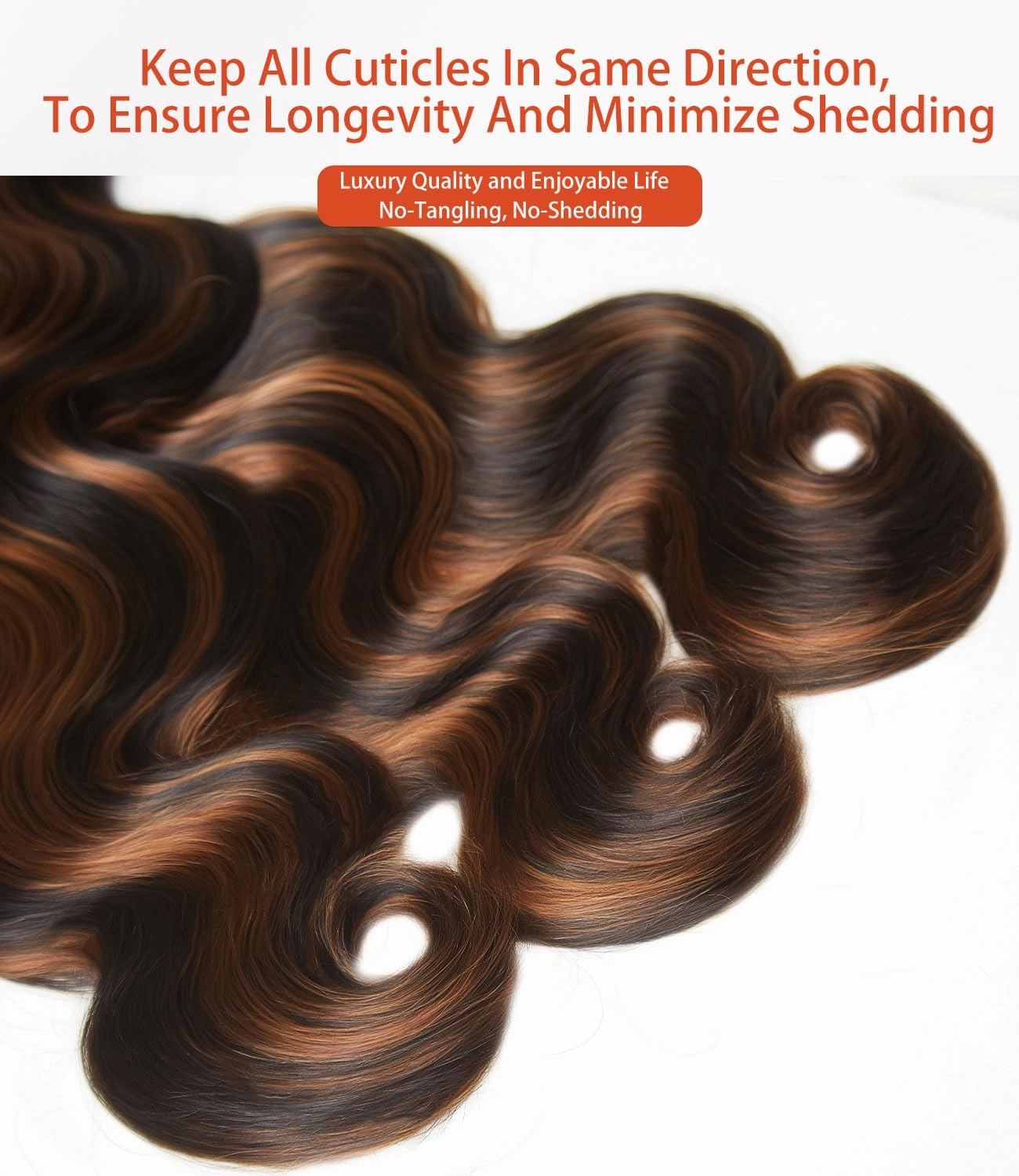 mlip Raw Bundles Human Hair Body Wave, No Tangle Shedding, Keep Texture Silky Soft After Multiple Washes, 15A Raw Indian Hair Bundles 14 16 18 Inches, Brown Highlight Bundles