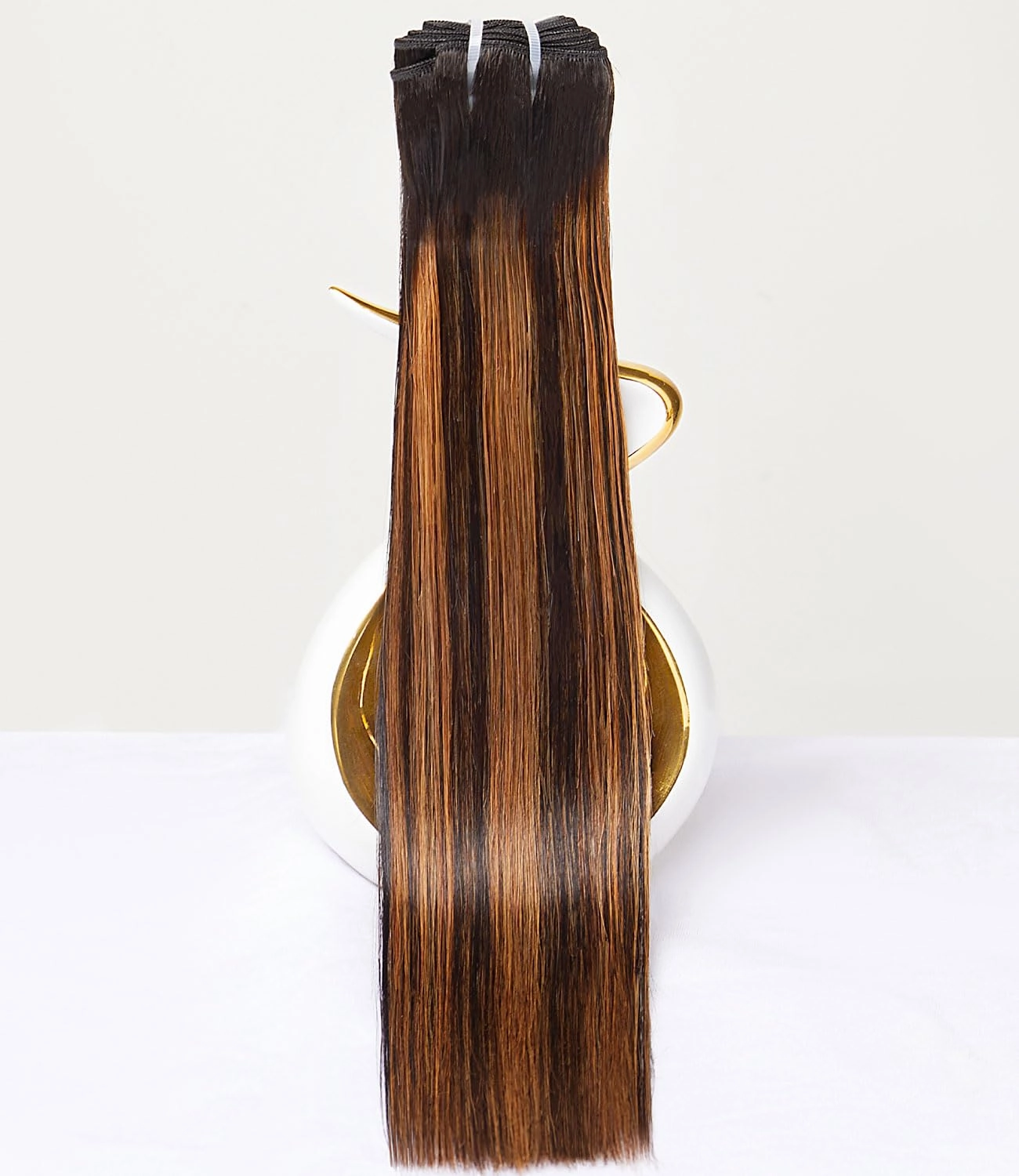 mlip Raw Bundles Human Hair Straight, No Tangle Shedding, Keep Texture Silky Soft After Multiple Washes, 15A Raw Indian Hair Bundles 14 Inches, Brown Highlight Color