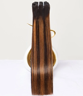 mlip Raw Bundles Human Hair Straight, No Tangle Shedding, Keep Texture Silky Soft After Multiple Washes, 15A Raw Indian Hair Bundles 14 Inches, Brown Highlight Color