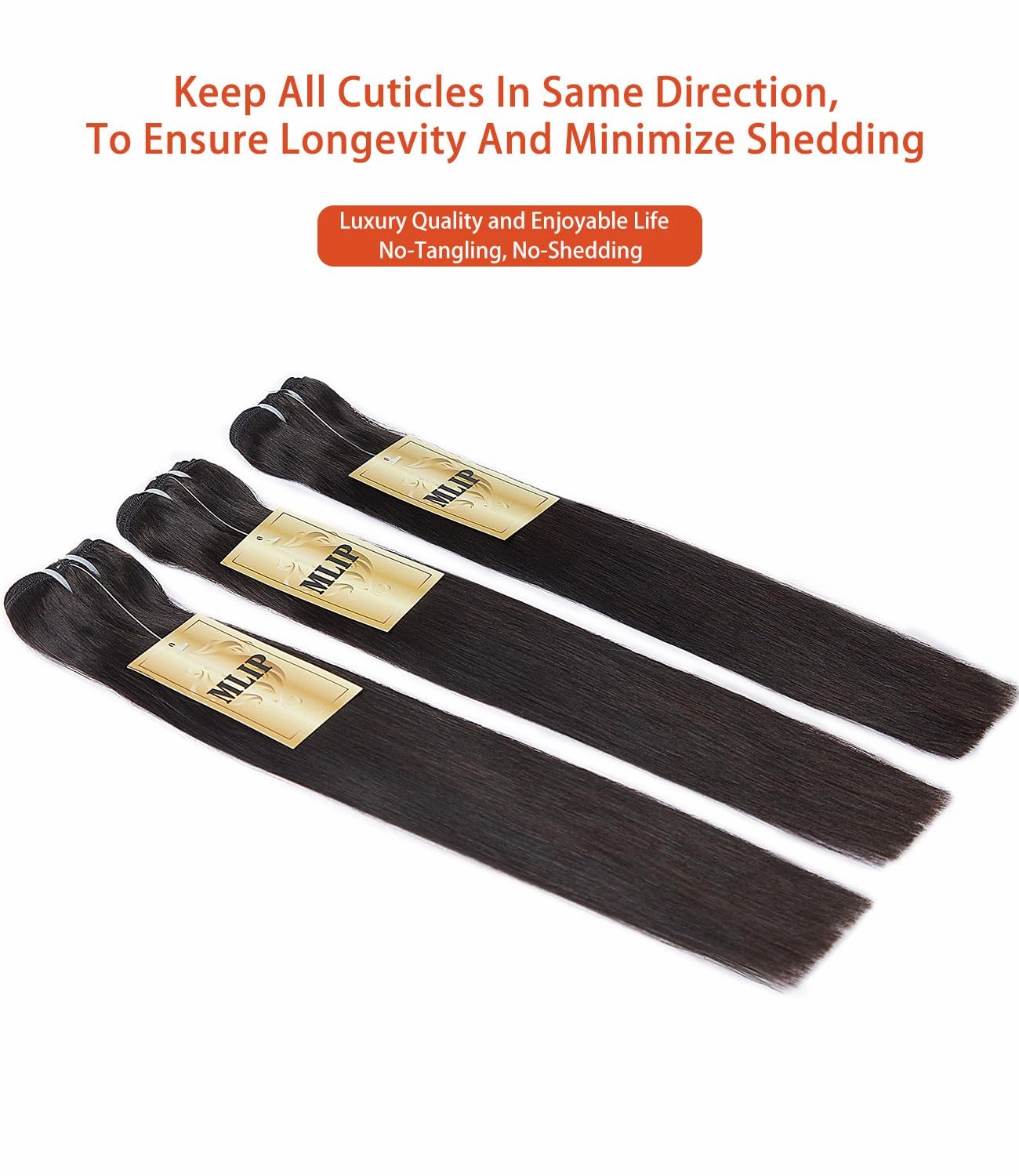 mlip Raw Bundles Human Hair Straight, No Tangle Shedding, Keep Texture Silky Soft After Multiple Washes, 15A Raw Indian Hair Bundles 14 Inches, Triple Lifespan 3X