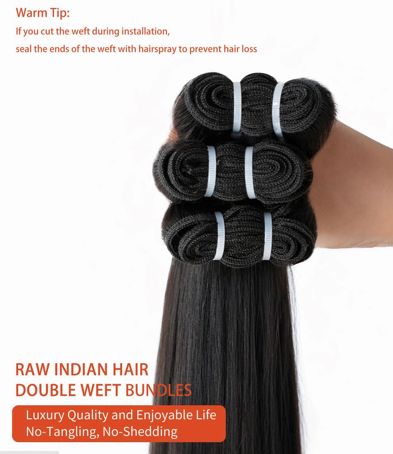 mlip Raw Bundles Human Hair Straight, No Tangle Shedding, Keep Texture Silky Soft After Multiple Washes, 15A Raw Indian Hair Bundles 14 Inches, Triple Lifespan 3X
