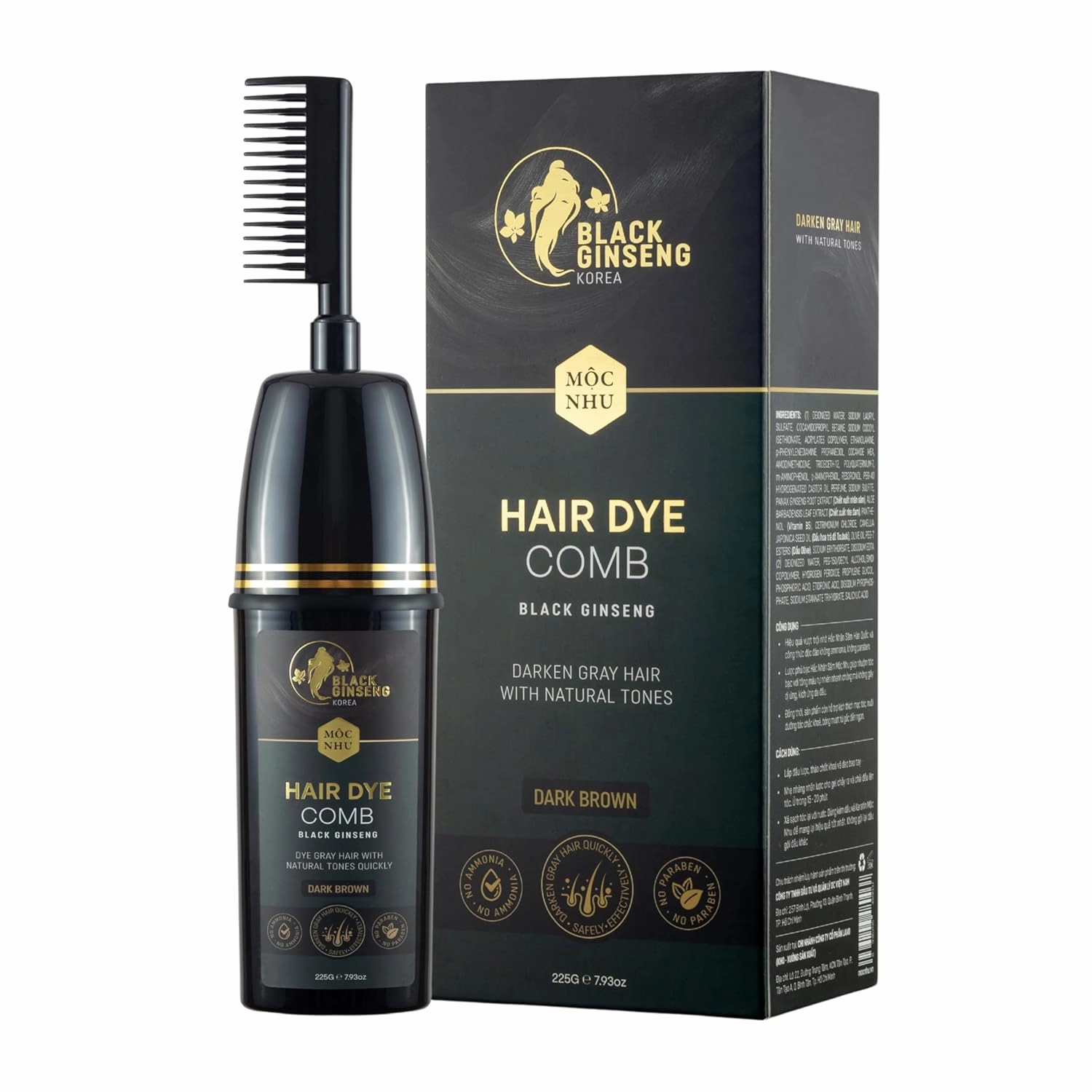 MOCNHU Hair Dye Shampoo – Herbal Gray Coverage for Women & Men, Hair Color Shampoo with Black Ginseng, Ammonia Free & Paraben Free, 7.93 oz - Dark Brown Color - Set 1