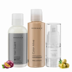 MOEHAIR Travel Size Trio Pack: Shampoo, Conditioner and Serum Color Care Set for Treated Hair - Pack of 3