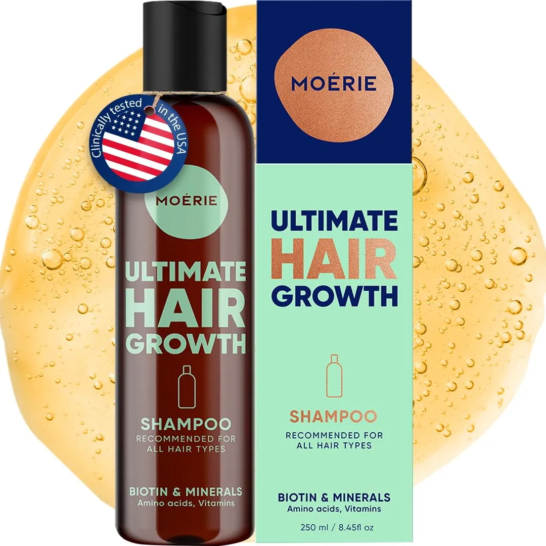Moerie Ultimate Hair Growth Shampoo – For Longer, Thicker, Fuller Hair - Vegan Friendly Volumizing Hair Products – Paraben & Silicone Free – All Hair Types – Reverse Hair Loss – 8.45 fl oz (250ml)