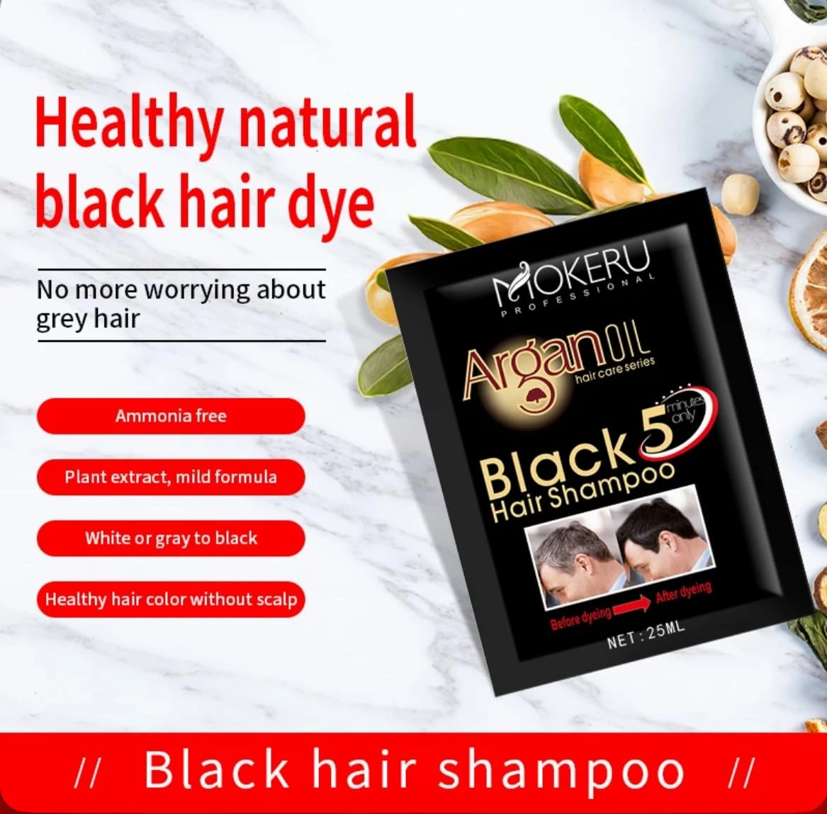 Mokeru Black Hair Shampoo Instant 5-Min Hair Color Dye 25 ML (10)