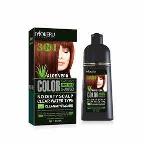 MOKERU Professional Aloe Vera 3-in-1 Hair Dye Color Shampoo 500ML – With Argan Oil Benefits (Natural Black)
