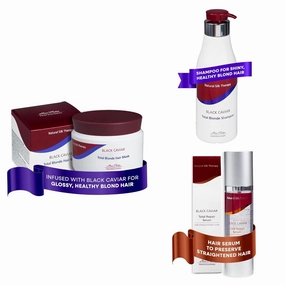 Mon Platin Blonde Hair Mask, Total Blonde Shampoo & Serum Bundle – Deep Conditioning, SLS-Free Formula with Black Caviar & Royal Jelly for Radiant Shine & Strength in Blonde Hair