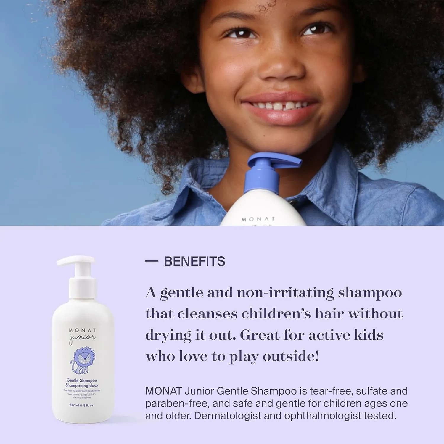 MONAT Junior™ Gentle Shampoo - A safe, Gentle and Non-irritating Hair Shampoo for children. All Natural Tear-free, Sulfate & Paraben-free - Net Wt. 237 ml / 8 fl. Oz
