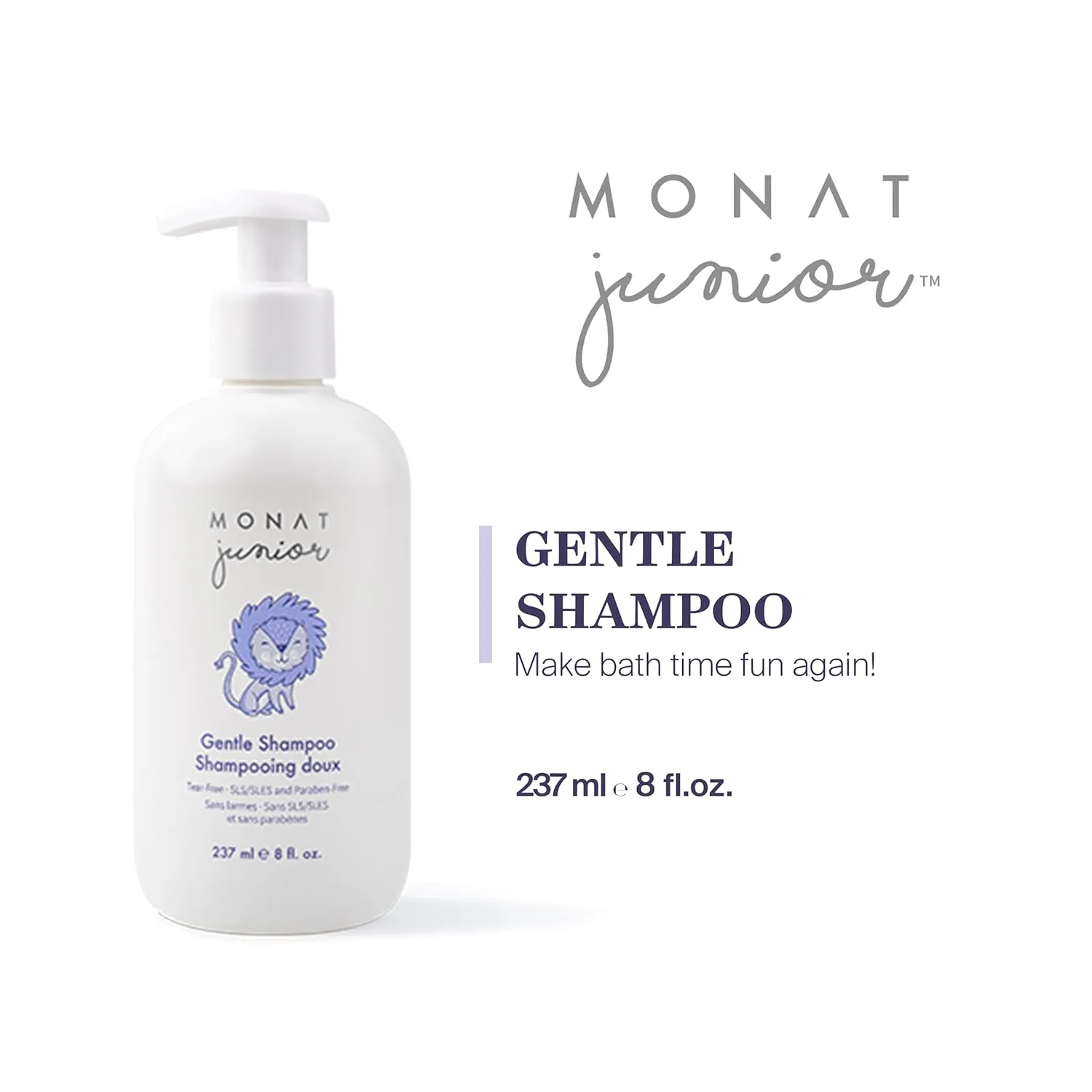 MONAT Junior™ Gentle Shampoo - A safe, Gentle and Non-irritating Hair Shampoo for children. All Natural Tear-free, Sulfate & Paraben-free - Net Wt. 237 ml / 8 fl. Oz