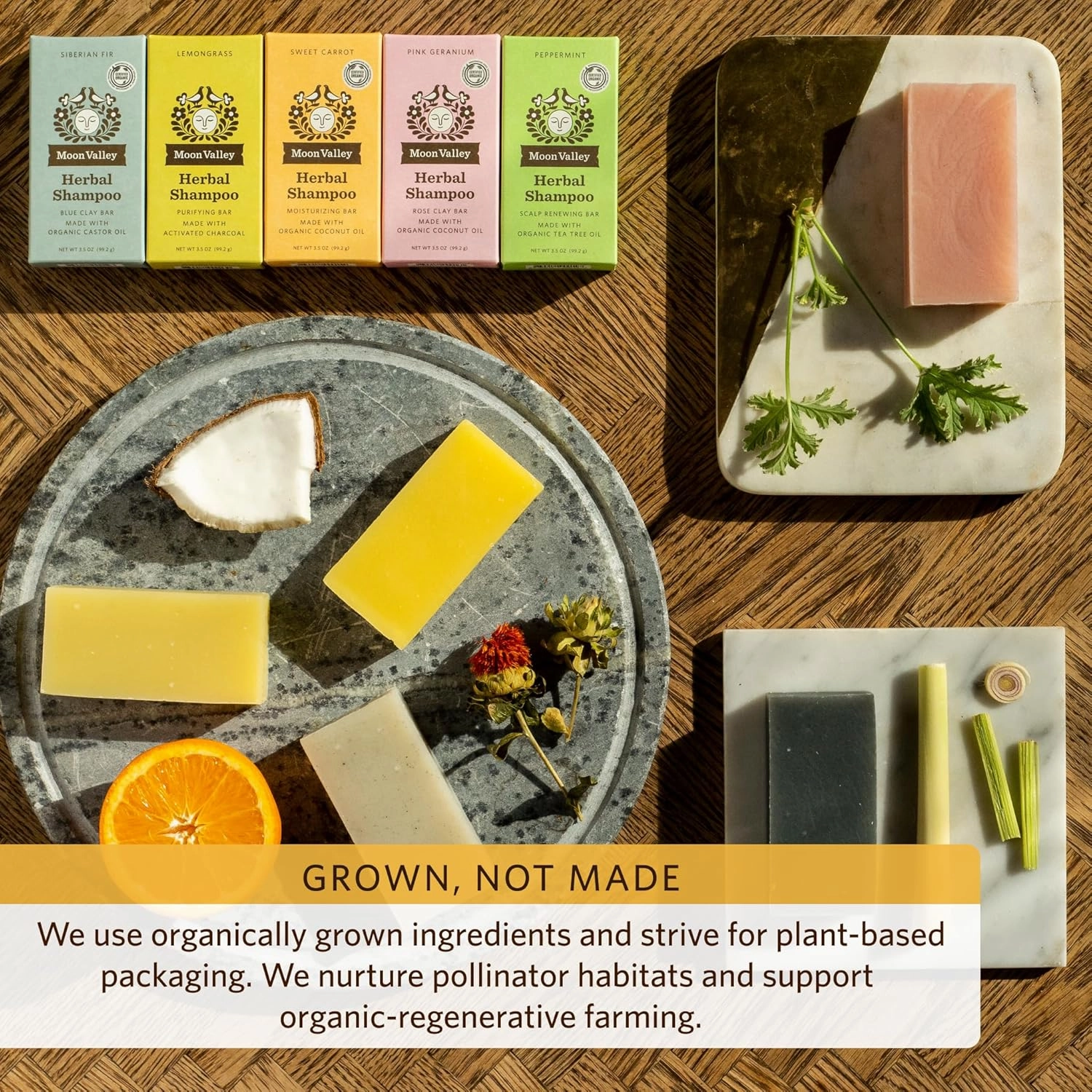 Moon Valley Organics Herbal Shampoo Bar – Peppermint, Sweet Carrot, Pink Geranium, 3 Pack Bundle
