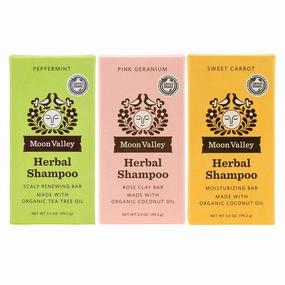 Moon Valley Organics Herbal Shampoo Bar – Peppermint, Sweet Carrot, Pink Geranium, 3 Pack Bundle