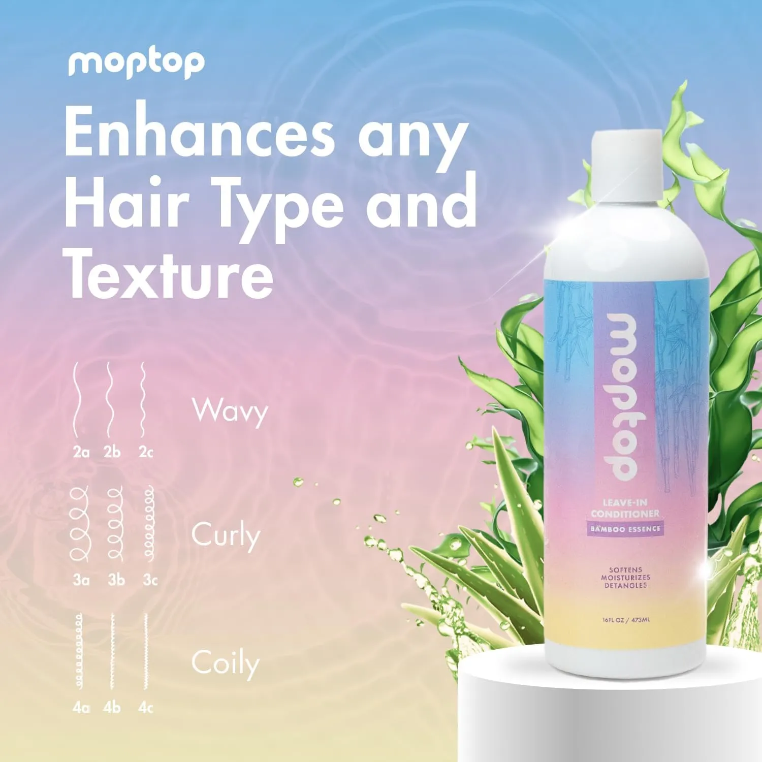 MopTop Leave In Conditioner for Curly Hair – Hair Moisturizer to Soften, Moisturize & Hydrate, Anti Frizz for All Textures & Curl Types, Sulfate & Paraben Free Hair Conditioner (Bamboo Essence, 2pk)