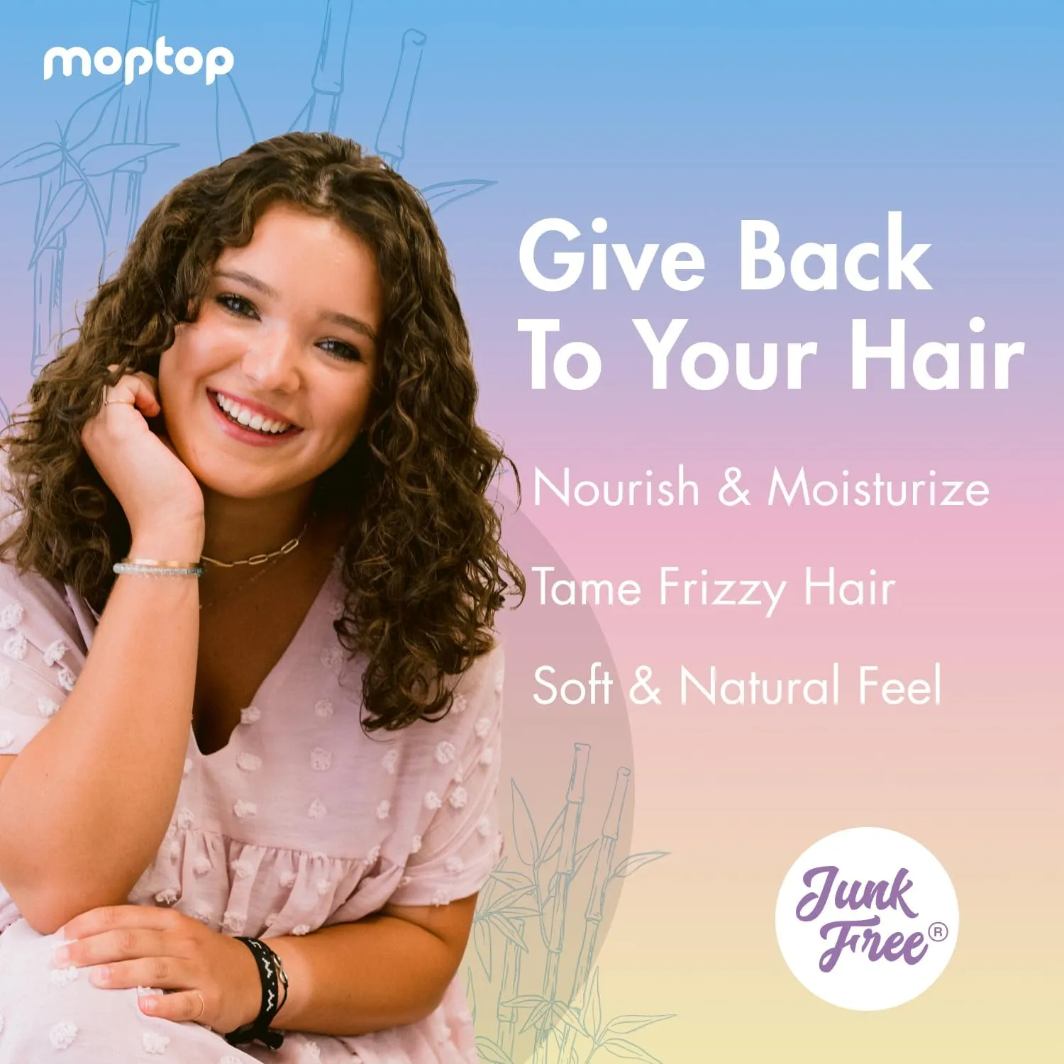 MopTop Leave In Conditioner for Curly Hair – Hair Moisturizer to Soften, Moisturize & Hydrate, Anti Frizz for All Textures & Curl Types, Sulfate & Paraben Free Hair Conditioner (Bamboo Essence, 2pk)