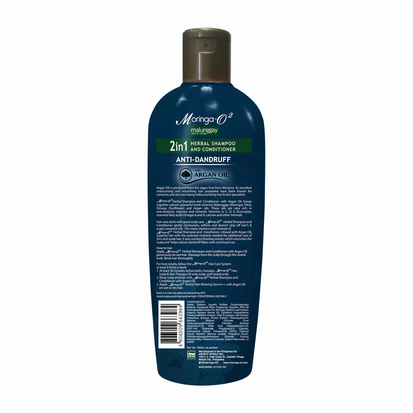 Moringa-O2 Herbal Anti-Dandruff Shampoo & Conditioner with Argan Oil (2-in-1) 350mL
