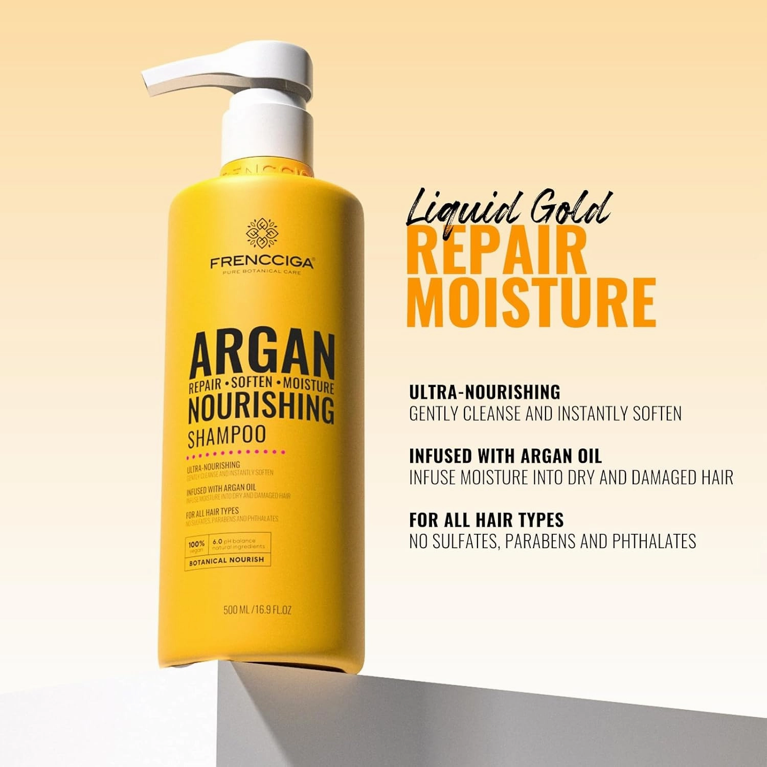 Moroccan Argan Oil Shampoo, Gentle Cleansing & Moisturizing, Hydrating and Nourishing Dry & Damaged Hair for Shine & Frizz Control 16.9 oz