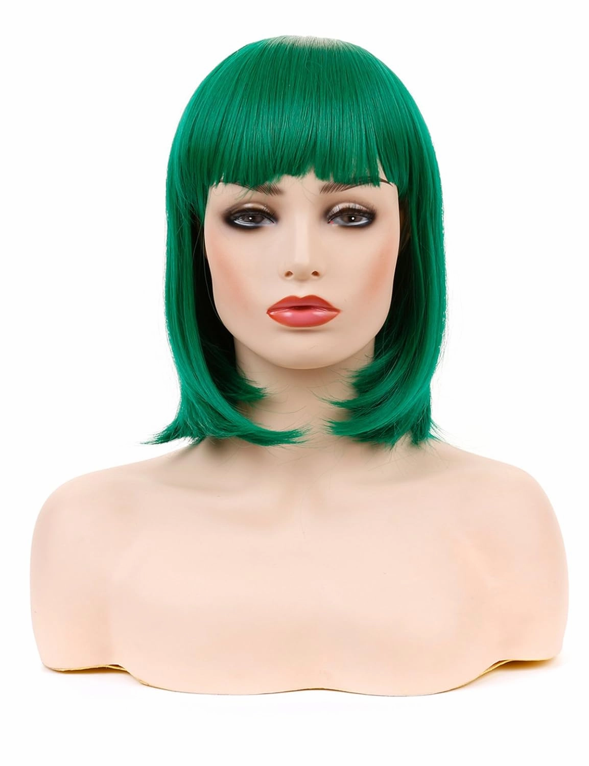 morvally Short Straight Neat Bangs Bob Wigs Natural Looking Synthetic Hair Wig for Cosplay Costume Halloween (12 inches Green)