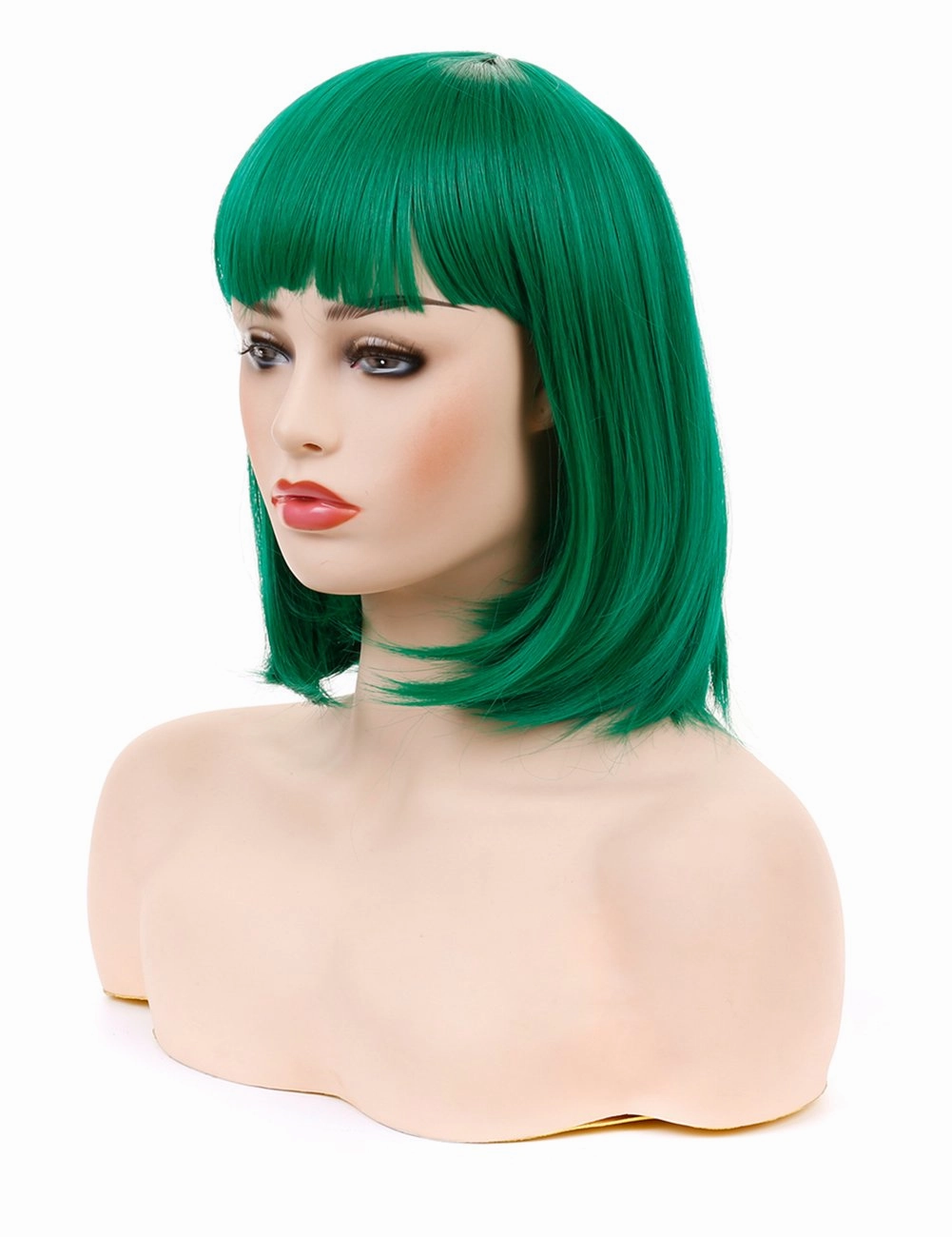 morvally Short Straight Neat Bangs Bob Wigs Natural Looking Synthetic Hair Wig for Cosplay Costume Halloween (12 inches Green)