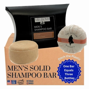 Mr. Bomb Men's Solid Shampoo Bar For Him - The Outlaw Masculine Whiskey Scent for Men - Manly Man Stuff Travel Size Hair Bar Shampoo for All Types of Hair - Great Gift Idea for Him