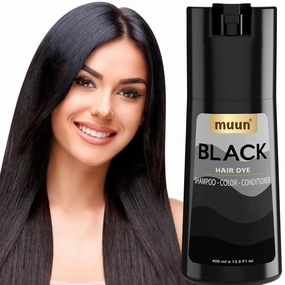 Muun Black Hair Dye Shampoo - 3-In-1 Ammonia Free Hair Color Shampoo for Gray Hair Coverage for Women and Men in minutes with Herbal Natural Ingredients 400ml