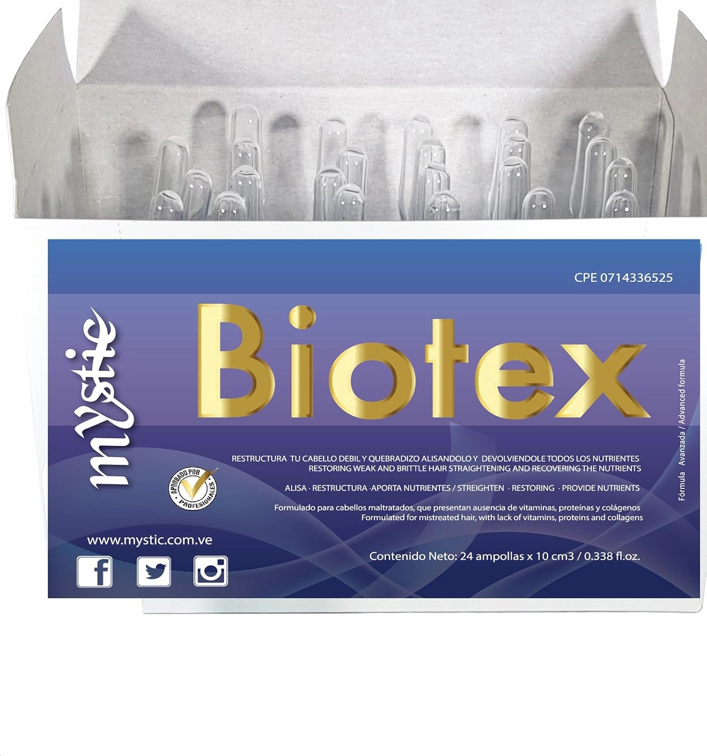 Mystic Biotex Ampoule Anti-Frizz, Restores and Repairs Damaged Hair - Provides Essential Nutrients and Vitamins - Hair Treatment Ampoules With Hyaluronic & Amino Acid (Pack 24)