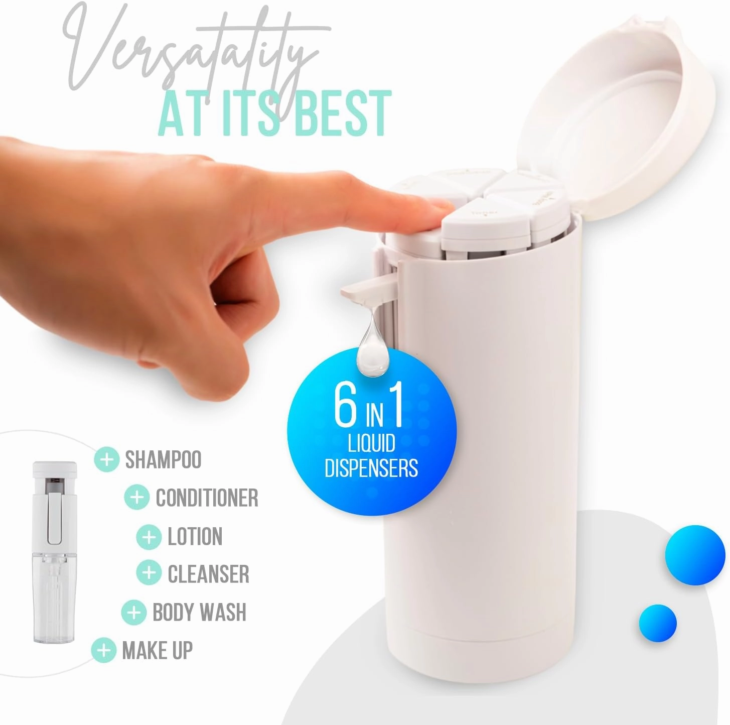 N&S Store 6-in-1 Travel Dispenser Bottle, Compact, Leak-Proof, Easy Refill, Durable, Portable, and Eco-Friendly, Ideal for Travel (White)