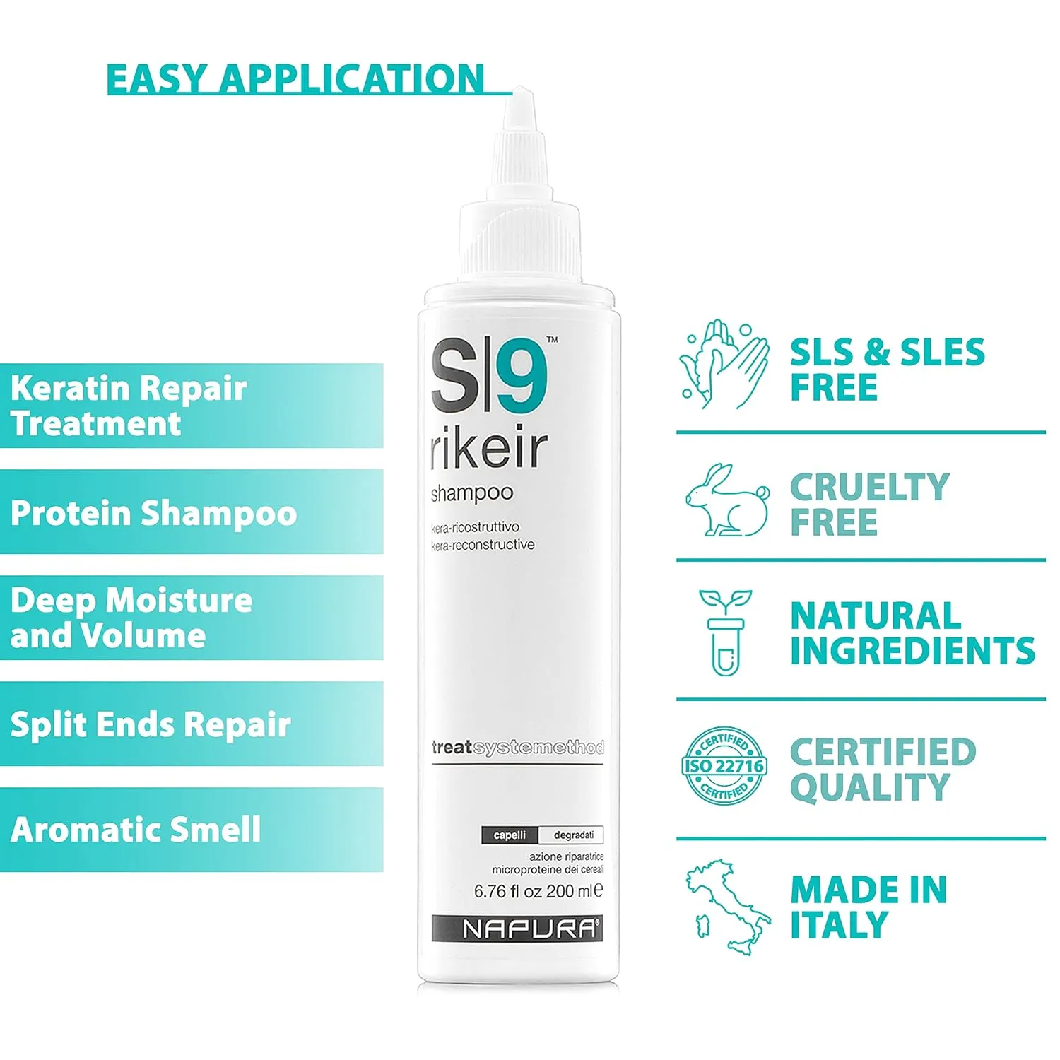 NAPURA S9 Professional Moisturizing Shampoo for Damaged Hair (6.76 fl oz) - Sulfate and Paraben Free - Split End Repair- Color Safe Protein Hair Repair Treatment with Avocado Oil