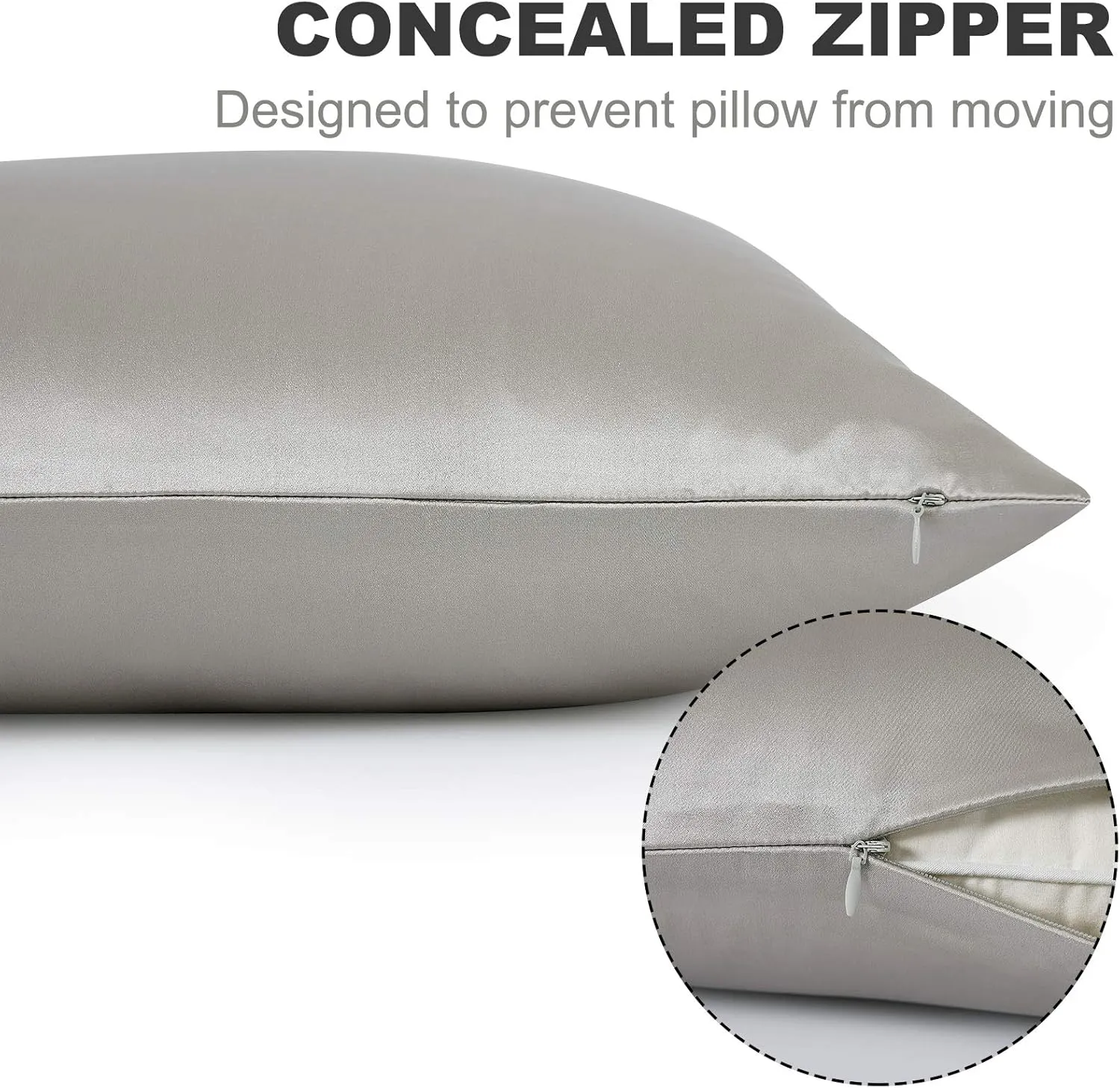 Natural 19 Momme Mulberry Silk Pillowcase for Hair and Skin - Grey Queen 20''x30'' - Washable With Zipper - 100% Silk Pillow Cover - Valentine's Day Gift for Girlfriend Wife