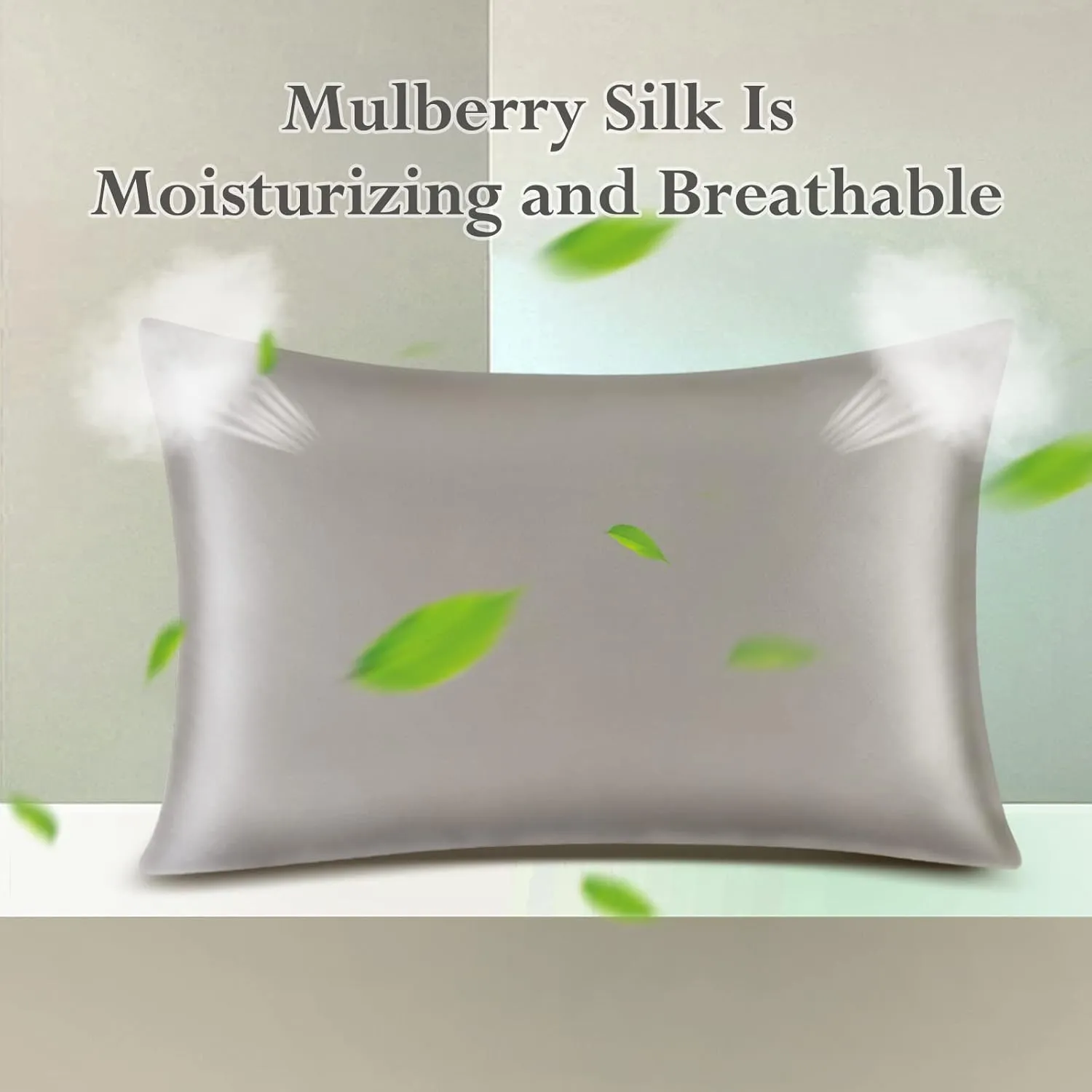 Natural 19 Momme Mulberry Silk Pillowcase for Hair and Skin - Grey Queen 20''x30'' - Washable With Zipper - 100% Silk Pillow Cover - Valentine's Day Gift for Girlfriend Wife
