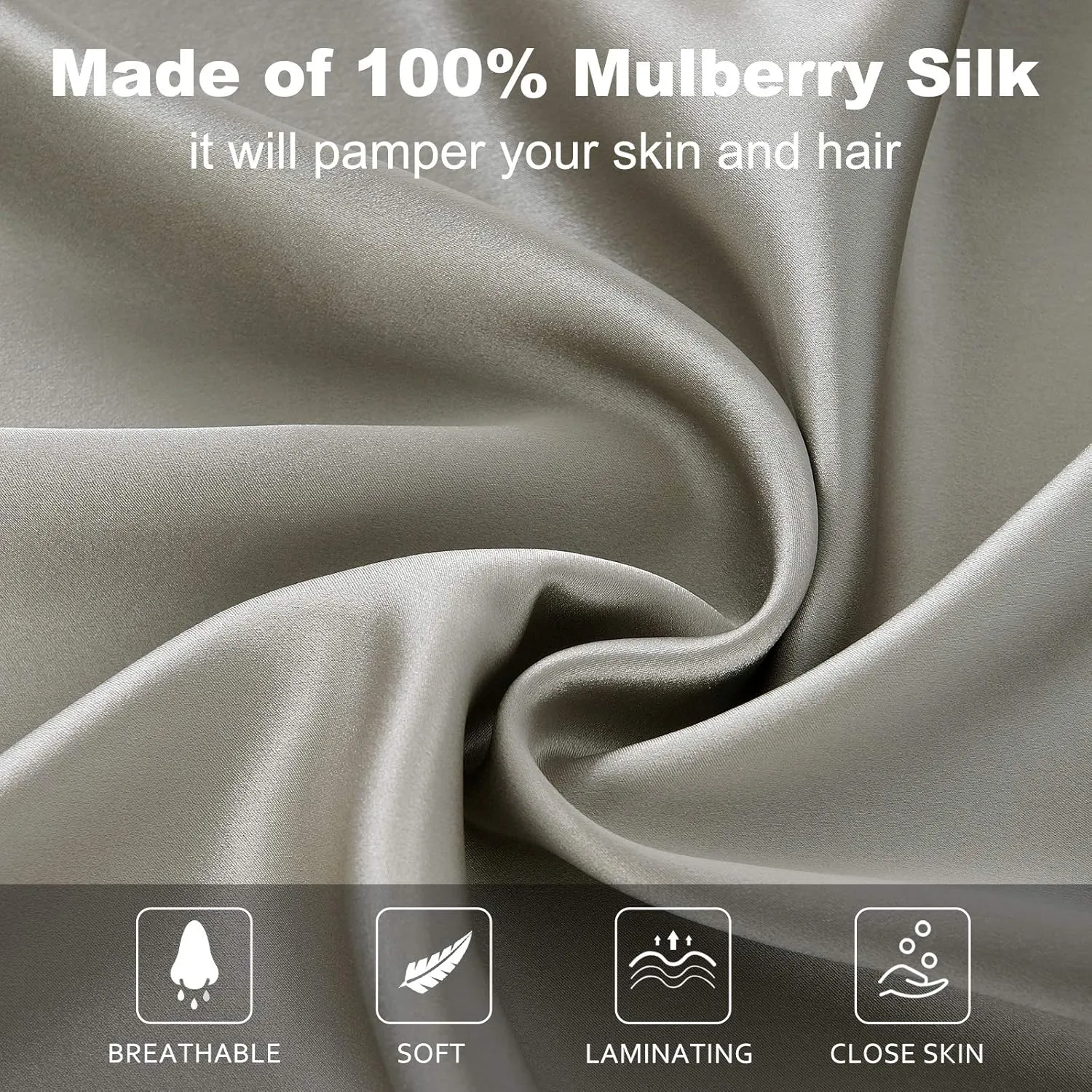 Natural 19 Momme Mulberry Silk Pillowcase for Hair and Skin - Grey Queen 20''x30'' - Washable With Zipper - 100% Silk Pillow Cover - Valentine's Day Gift for Girlfriend Wife