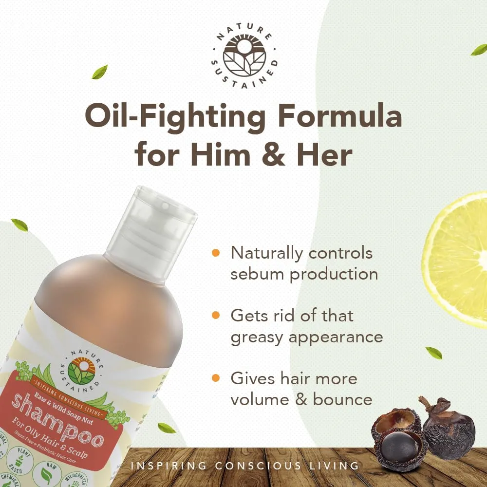 Natural Shampoo for Oily Hair & Scalp - Organic, Raw & Wildcrafted with Probiotics, Hypoallergenic & Sulfate Free Herbal Shampoo for Oil Control, Dandruff, Seborrheic Dermatitis - 9 Oz, Original