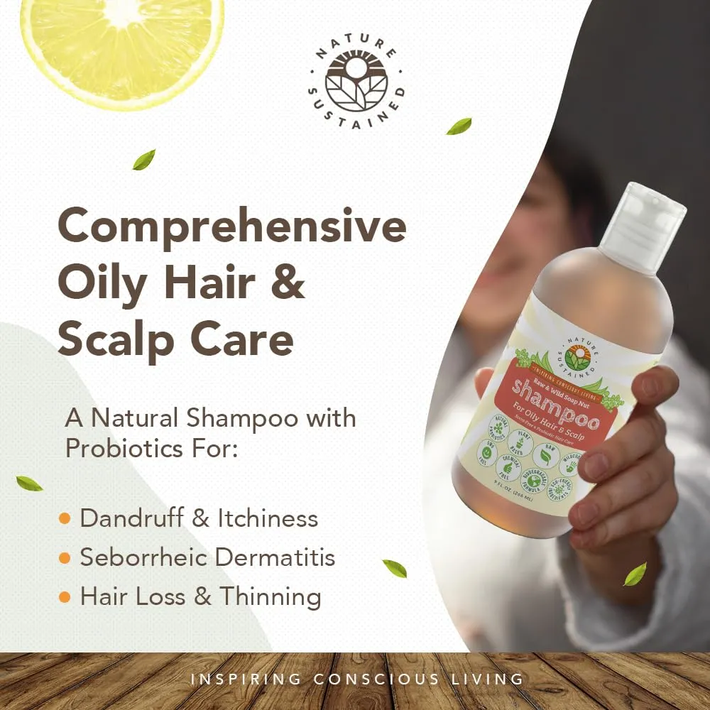 Natural Shampoo for Oily Hair & Scalp - Organic, Raw & Wildcrafted with Probiotics, Hypoallergenic & Sulfate Free Herbal Shampoo for Oil Control, Dandruff, Seborrheic Dermatitis - 9 Oz, Original