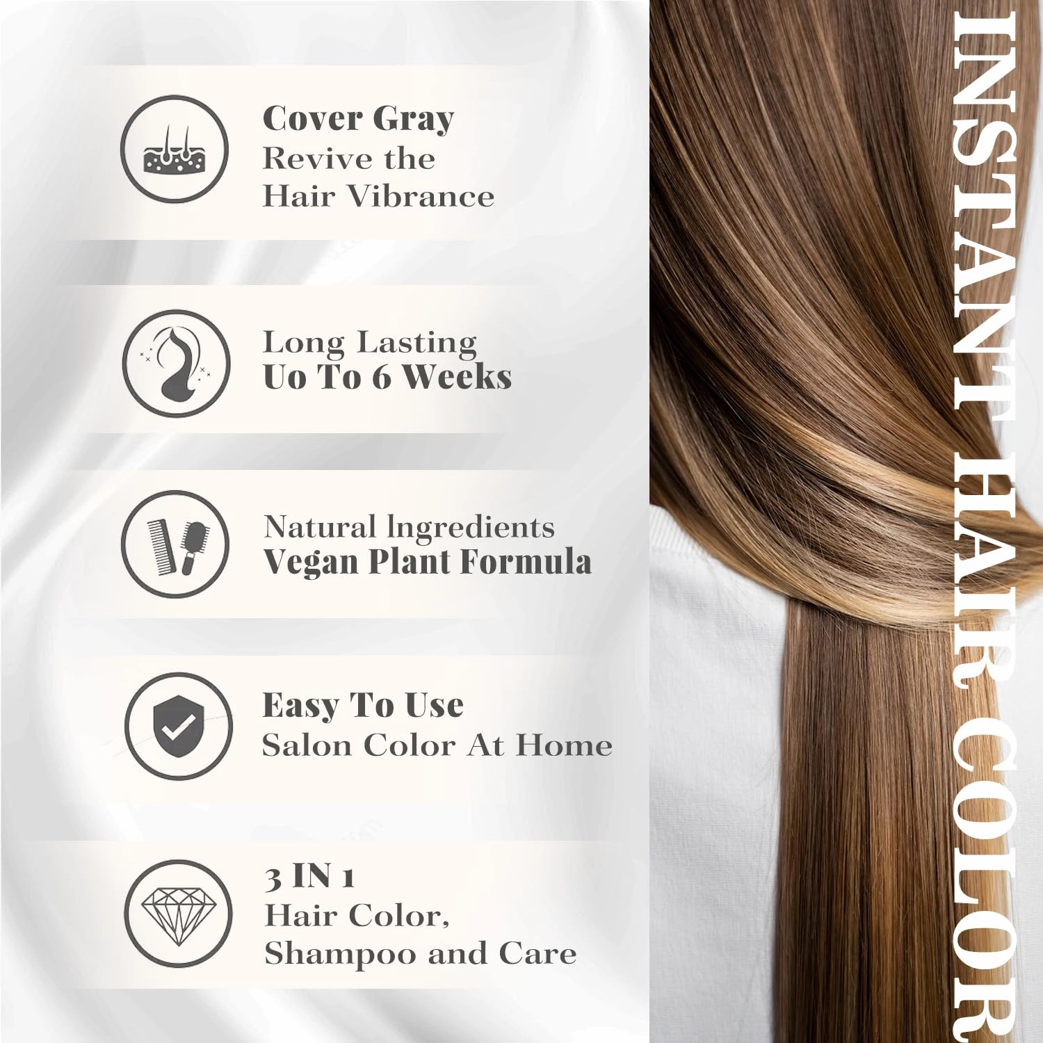 Natural 3-in-1 Hair Dye Shampoo for Women & Men, Gray Hair Coverage & Beard Dye, Plant-Based Vegan, Ammonia & Paraben-Free (LIGHT BROWN)