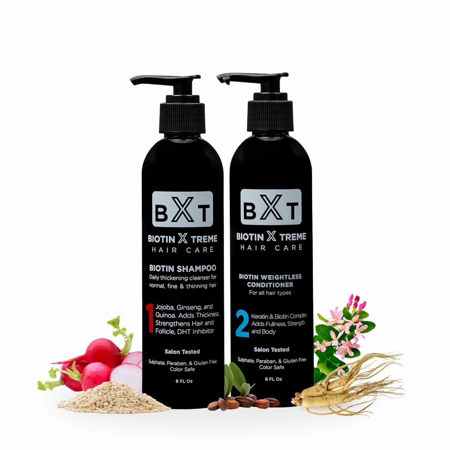 Natural Biotin Shampoo (8oz), & Biotin & Keratin Conditioner 8(oz) DHT Blocker, Color-Safe, Sulfate-Free, Paraben-Free, Strengthens & Thickens for Thinning Hair