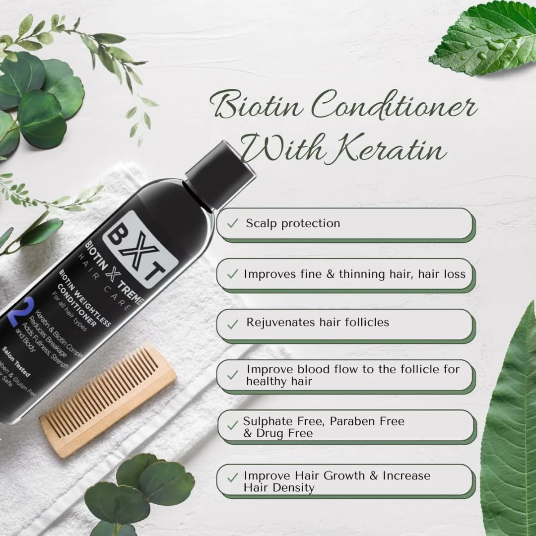 Natural Biotin Shampoo (8oz), & Biotin & Keratin Conditioner 8(oz) DHT Blocker, Color-Safe, Sulfate-Free, Paraben-Free, Strengthens & Thickens for Thinning Hair