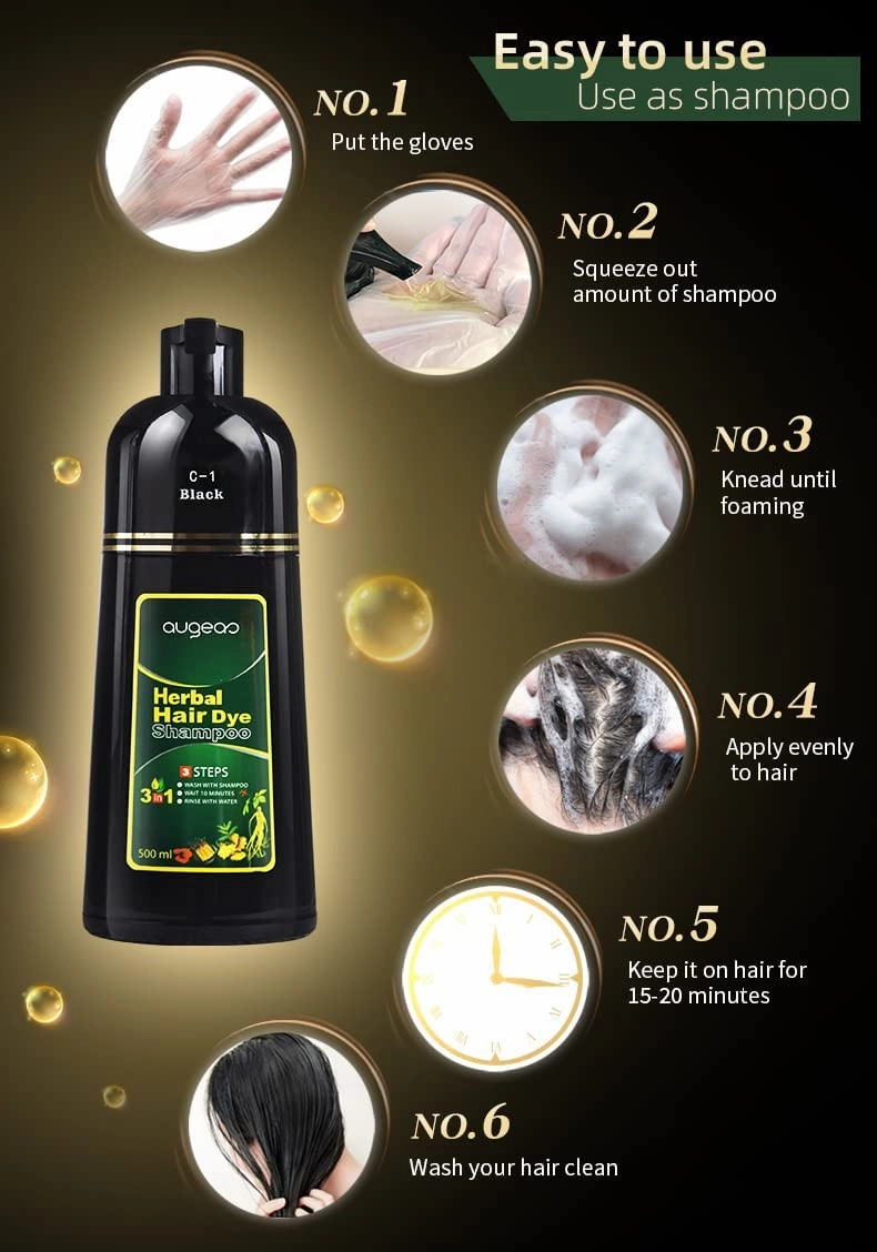 Natural Black Hair Color Shampoo for Gray Coverage, 3 in 1 Herbal Hair Shampoo for Women and Men, 500ML