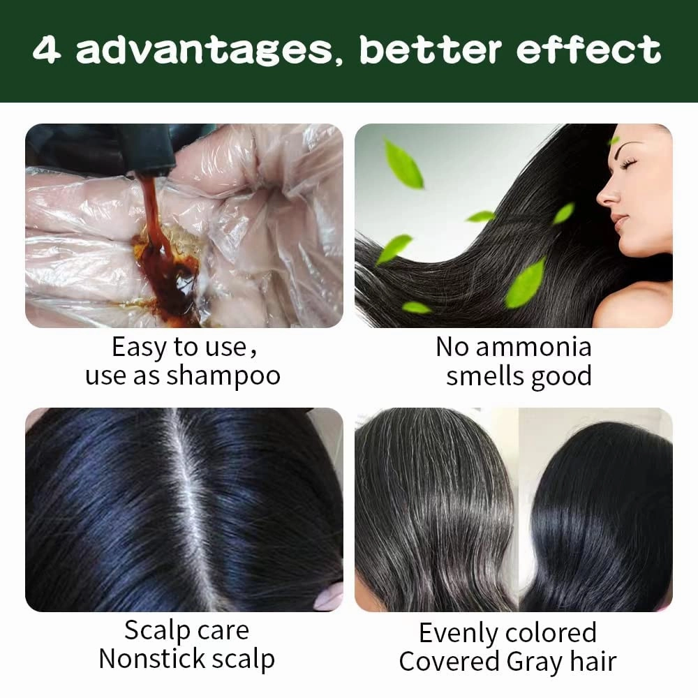 Natural Black Hair Color Shampoo for Gray Coverage, 3 in 1 Herbal Hair Shampoo for Women and Men, 500ML