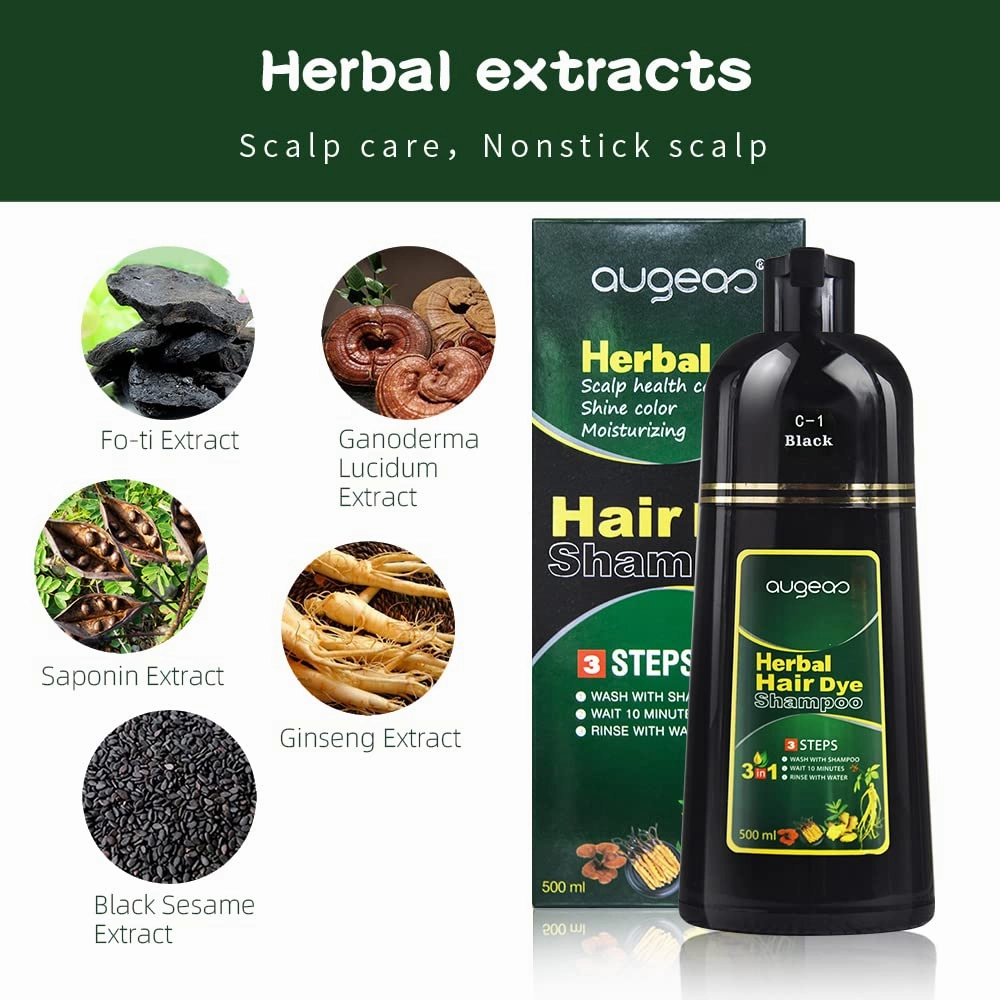 Natural Black Hair Color Shampoo for Gray Coverage, 3 in 1 Herbal Hair Shampoo for Women and Men, 500ML