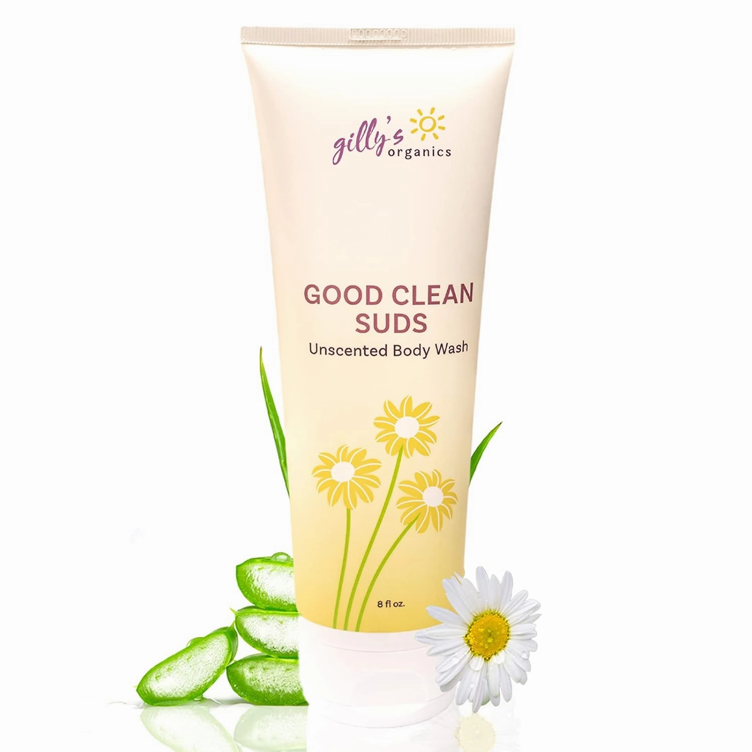 Natural Body Wash Organic, Unscented by Gilly’s Organics With Hydrating Rich Foam - Gentle, Fragrance-Free, SLS Free 2-in-1 Bath Shower Gel & Shampoo with Aloe for Sensitive or Dry Skin, 8 fl oz