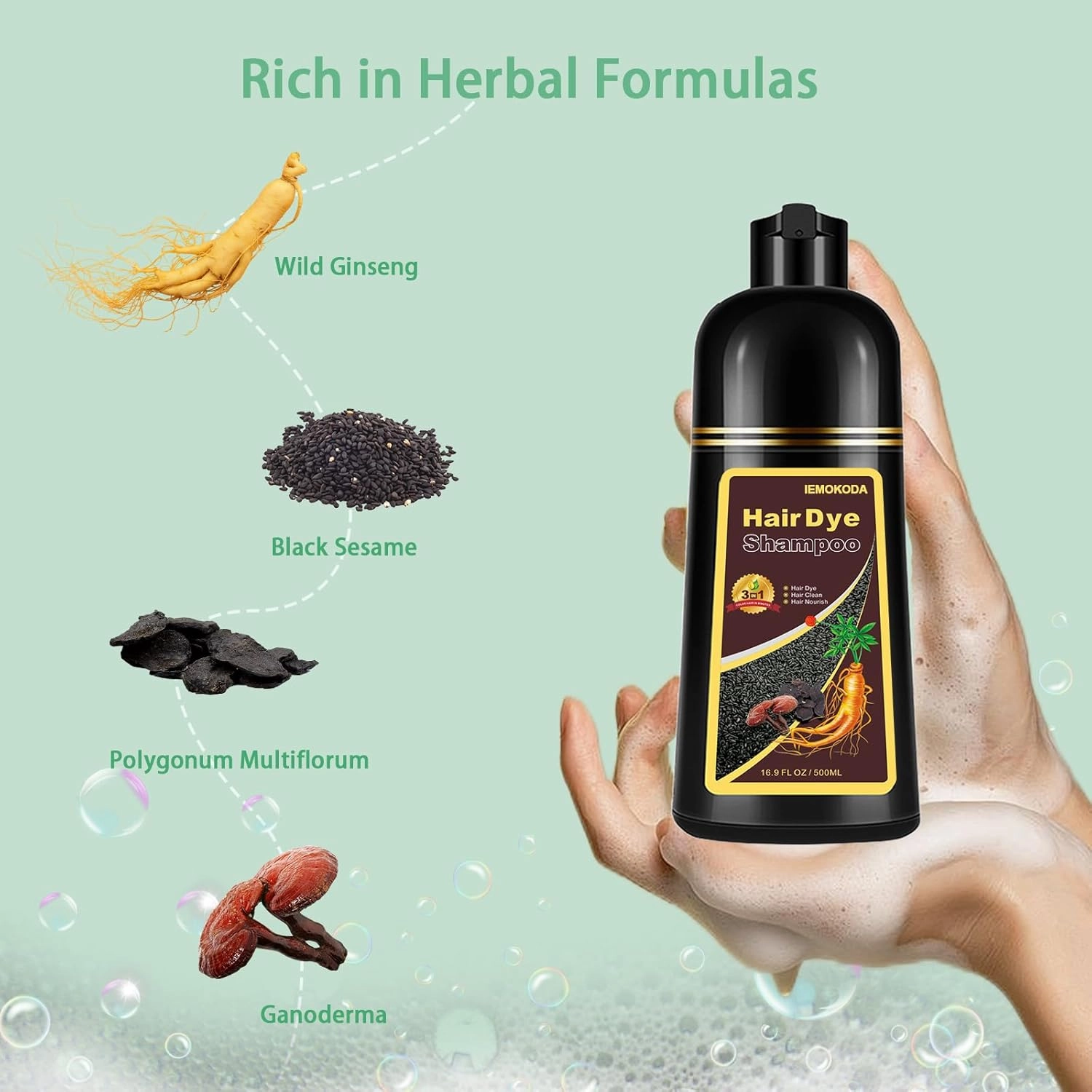 Natural Hair Color Shampoo for Gray Coverage, Instant Red Hair Dye Shampoo 3 in 1, Shampoo Hair Dye Works in Minutes, Red Hair Shampoo, Shampoo Para Canas for Women and Men