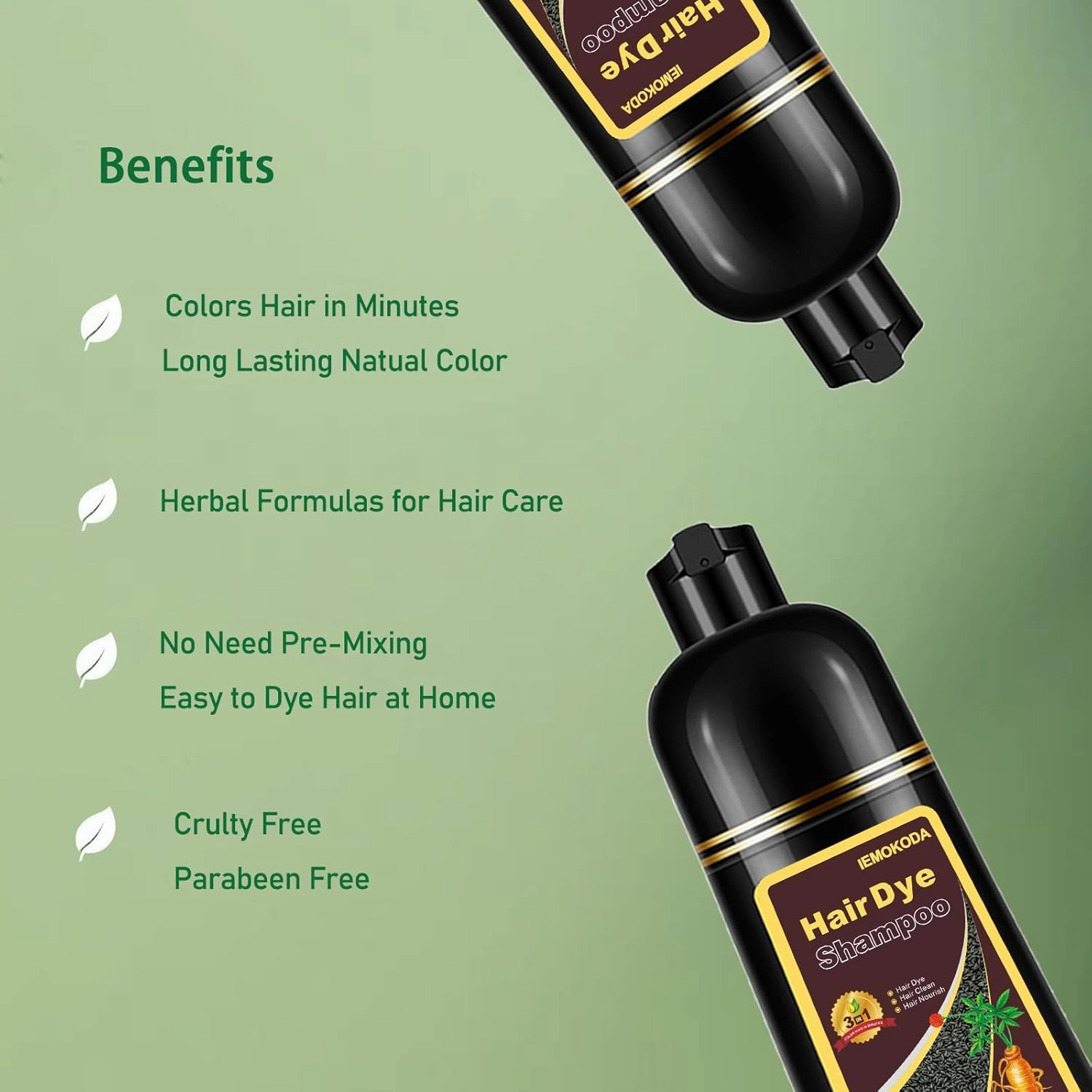 Natural Hair Color Shampoo for Gray Coverage, Instant Red Hair Dye Shampoo 3 in 1, Shampoo Hair Dye Works in Minutes, Red Hair Shampoo, Shampoo Para Canas for Women and Men