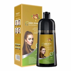 Natural Hair Dye Shampoo 3 in 1 - For Women & Men - Instant Coloring - Herbal Ingredients, Easy to Use & Long Lasting Color (Golden Brown)