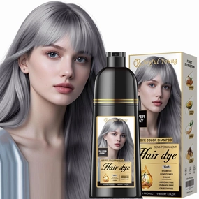 Natural Hair Dye Shampoo 3 IN 1, Gray Hair Coverage, Vegan, Ammonia-Free & Paraben-Free Hair Coloring Shampoo for Women Men, Beard Dye for Men, Nourishing Gentle (SILVER GRAY)