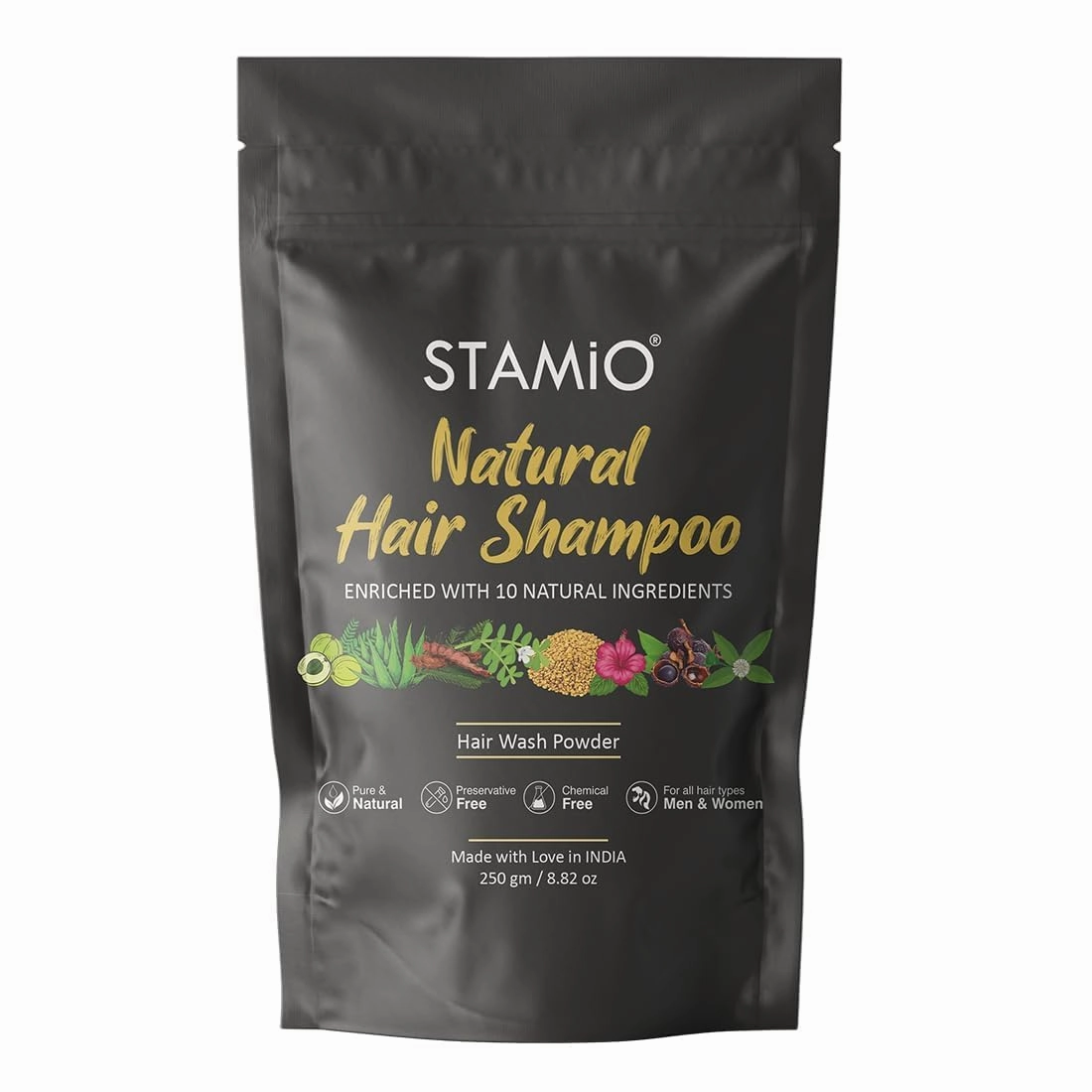 Natural Hair Shampoo Powder 250 gm | Herbal Hair Wash - Enriched with Amla, Reetha, Shikakai, Bhringraj, Hibiscus, Methi, Brahmi, Jatamansi, Jujube and Aloe vera | Men & Women | In Pouch 8.82 oz